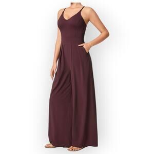 Halara Breezeful Wide Leg Jumpsuit Backless Pocket Burgundy XL - Flowy Resort